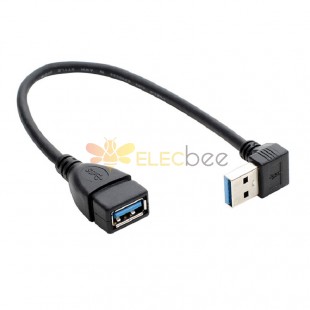 USB 3.0 直角 90 度延長ケーブル オス - メス アダプター コード 23cm