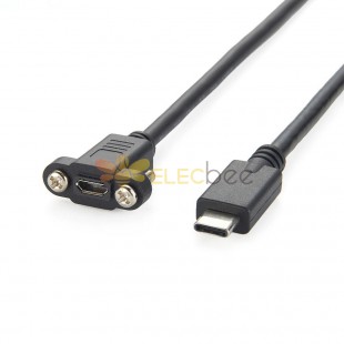 USB 3.1 Type C Male Connector to Micro USB 2.0 5 Pin Female Extension Cable 50cm with Screws Panel Mount Hole