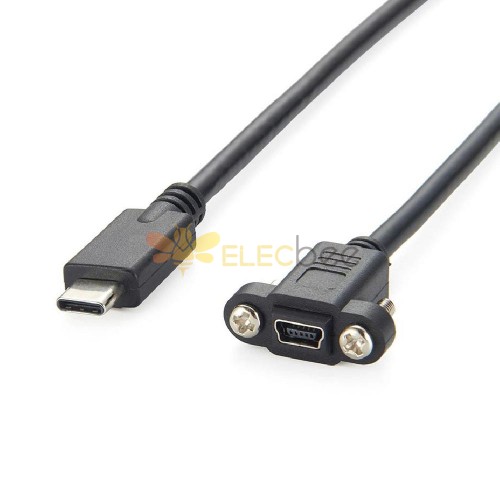 USB 3.1 유형 C 수 커넥터-미니 USB 2.0 암 확장 데이터 케이블 50cm 나사 패널 장착 구멍