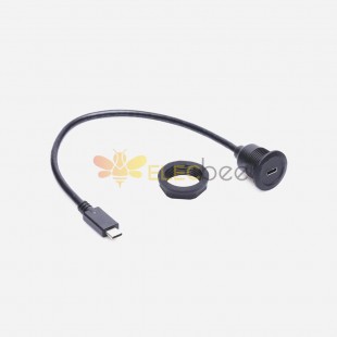 USB 3.1 Type-C Male to Female Round Panel Mount Extension Cable 30cm for Car/Boat/Motorcycle/Truck Dashboard