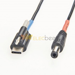 USB 3.1 Type C - DC 5.5/2.5mm パネルマウントケーブル ネジロック式電源ケーブル 20cm