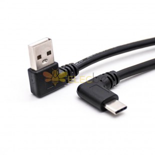 USB-アダプタケーブル直角USBA2.0オス-Type-CオスブラックUSBケーブル