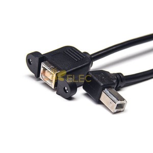USB 2.0 BF焊线母座带螺丝孔对B型公头左弯头OTG连接线