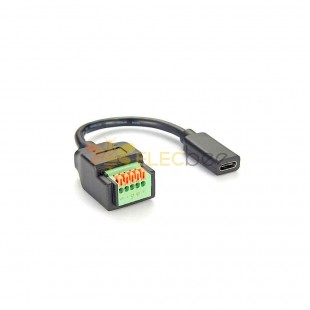 USB-C para terminal de conector de mola push-in de 5 pinos direto para tipo C, fêmea reta