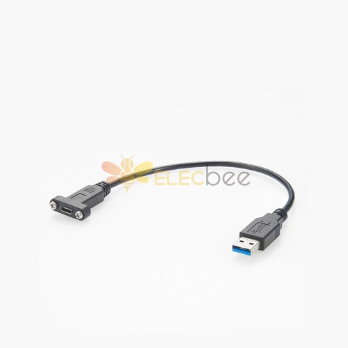 USB-C USB 3.1 Tip C Dişi - USB 3.0 A Erkek Veri Kablosu 20cm Panel Montajlı Vida Deliği 30CM