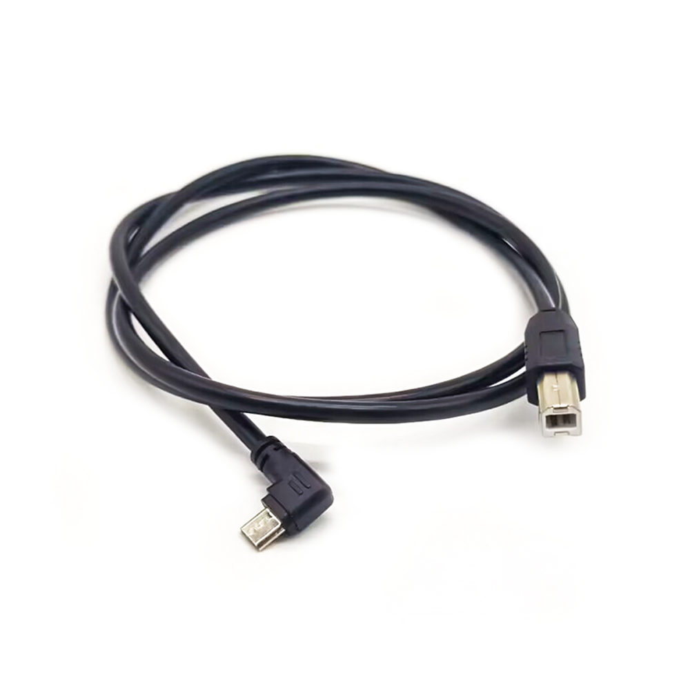 Cable USB Micro USB a USB B ángulo izquierdo a enchufes macho doble rectos