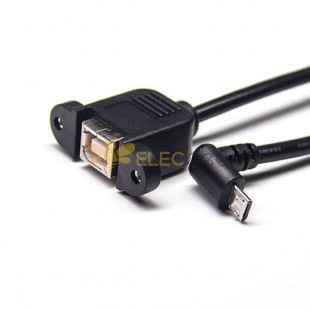 20 peças de cabo USB com orifício para parafuso USB B fêmea reto para micro USB ângulo descendente macho