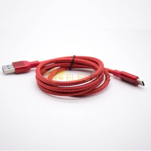 Cabo Carregador USB Tipo C Direto Para Macho USB Linha de Tecido Vermelho
