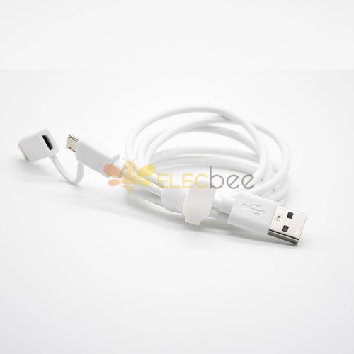 USB充電ケーブルホワイトUSB-マイクロUSB/タイプCデュアルパーパス充電ケーブル