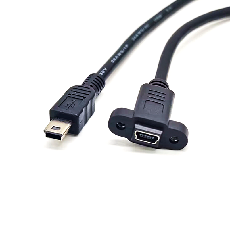 USB Mini B macho para mini B fêmea montagem em painel 2.0 cabo adaptador de extensão LAN de rede USB com parafusos 30 cm