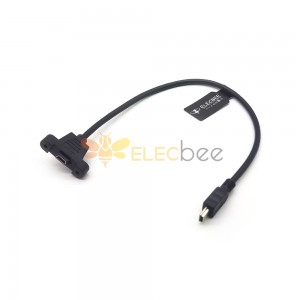 USB迷你mini B公頭轉 迷你B母頭面板安裝2.0 USB網絡LAN延長線適配器轉接線 帶螺絲30cm