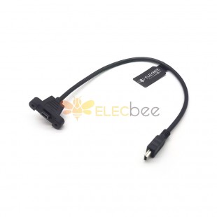 USB迷你mini B公头转 迷你B母头面板安装2.0 USB网络LAN延长线适配器转接线 带螺丝30cm