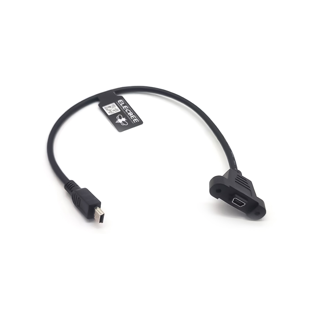 USB迷你mini B公頭轉 迷你B母頭面板安裝2.0 USB網絡LAN延長線適配器轉接線 帶螺絲30cm