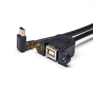 USB Mini B Up Angle Stecker zu USB Typ B mit Schraublöchern Buchse