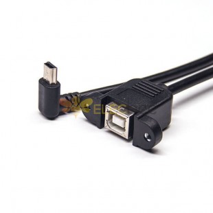 20 piezas USB Mini B ángulo ascendente macho a USB tipo B con orificios para tornillos hembra