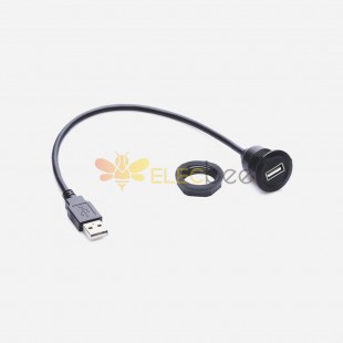 USB マウントソケット 2.0 タイプ A ソケットジャックからオスプラグ取り付け 22.3mm ケーブル延長 30cm