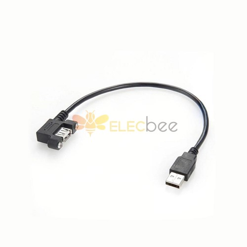 USB面板安装下弯头 Type A母头转公头USB 2.0延长线高速480 Mbps 线长30cm