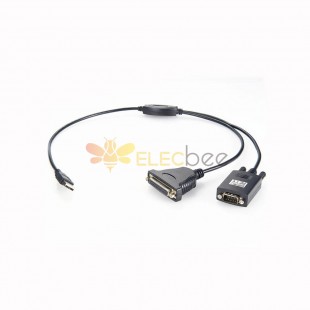 USB To Serial And Parallel Adapter DB9 Male DB25 Female Cable 0.3M