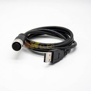 Conector USB Tipo A Macho Pinagem para M12 Fêmea 17 Pinos A Codificação Cabo Reto 100 CM