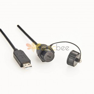 USB Type-C メス - USB A 3.0 オス ケーブル 0.5M IP67
