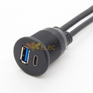 USB3.0 and 3.1 C Female Dual Port Socket Panel Mount Car Audio USB Cable 1M