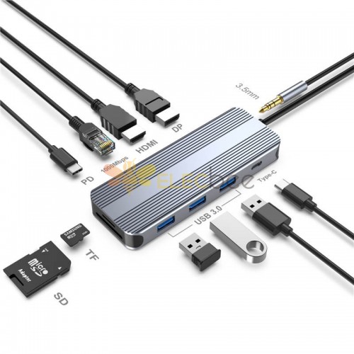 10\'u 1 arada USB Tip C HUB ile 8K HDMI DP + USB 3.0 Bağlantı Noktaları + SD/TF Kart Okuyucu, Çoklu Bağlantı Noktası Adaptörü