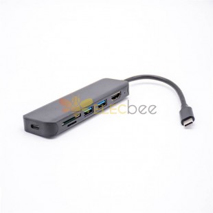 HUB USB di tipo C 6 in 1 con porte HDMI a 4K a 30 Hz + USB 3.0 + lettore di schede SD/TF, adattatore multiporta