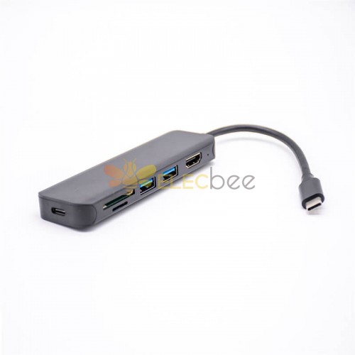 6 合 1 USB C 型集線器，帶轉 4K@30Hz HDMI+USB 3.0 端口+SD/TF 讀卡器，多端口適配器