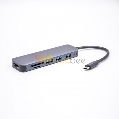 6 منافذ نوع C محول محور ألومنيوم USB Hub متعدد C Hub إلى HDMI 4K 30 هرتز