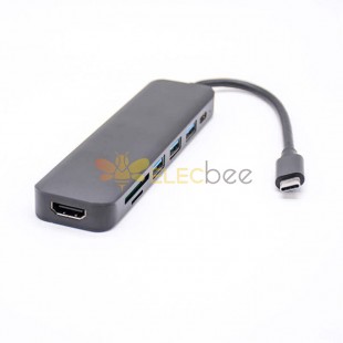 HUB USB tipo C 7 en 1 con 4K @ 30Hz HDMI + puertos USB 3.0 + lector de tarjetas SD / TF, adaptador multipuerto