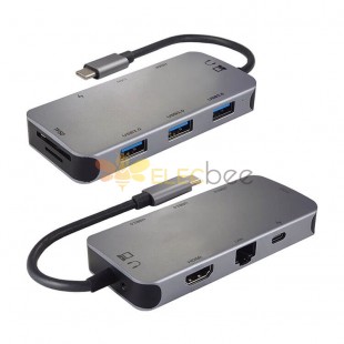 Concentrateur USB de type c à 9 ports USB3.0 * 3 HD-MI * 1 AUDIO3.5mm * 1 SD * 1 TF * 1 PD * 1 Prend en charge tous les ordinateurs de canal de type c