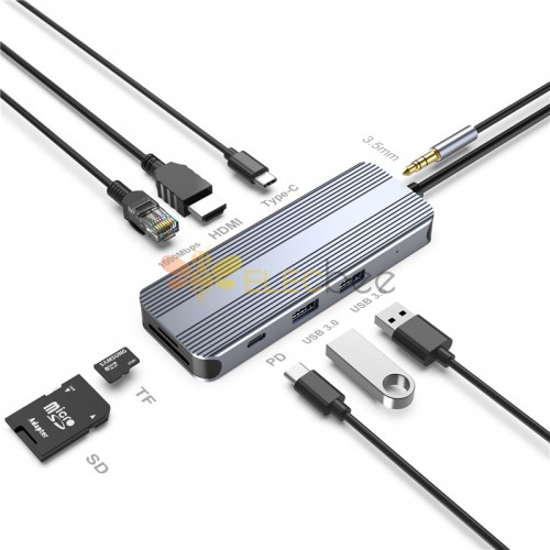 Hub USB en aluminium Hub USB Type C 3 0 Adaptateur multifonction 8 en 1 pour Macbook Pro Air Ipad Matebook Carte de charge d\'état OEM ABS