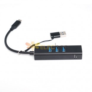 Адаптер USB-A/USB-C на 3 порта USB3.0 Ethernet