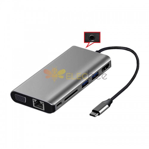 Hub USB TIPO C 8 em 1 liga de alumínio PD carregamento USB 3.0 HDMl Gigabyte Lan SD TF Hub Ethernet para laptop PC