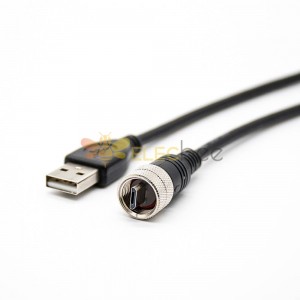 IP67 MicroUSB连接器5芯B型公头M12 螺纹转USB type A公头两头注塑线长1米