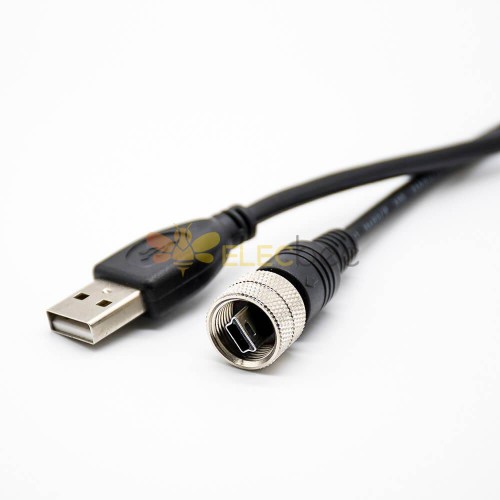 防水 Mini USB IP67 5pin Male M12-1.0 Panel Mount to USB Type A male cable 0.2meter