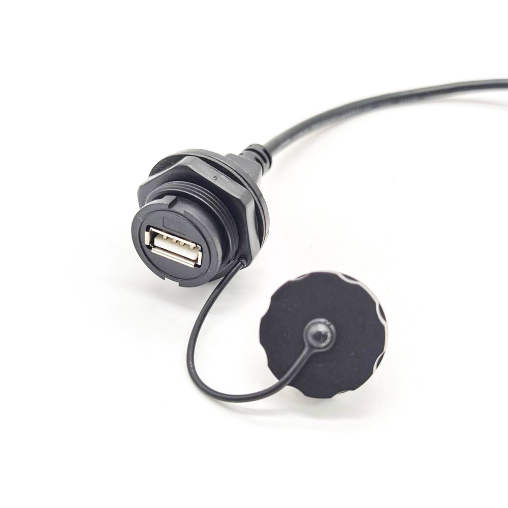 USB IP67 タイプ A 2.0 パネル マウント メス - MX1.25 4Pin HSG PBT ハード カバー付き変換ケーブル 0.2M