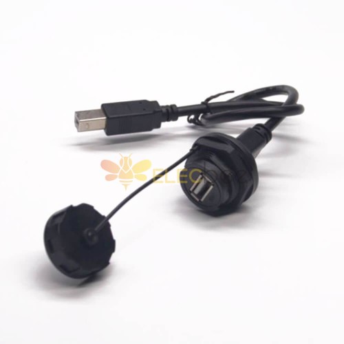 Conector USB à prova d\'água Montagem em Painel IP67 USB Tipo A Fêmea para Tipo B Macho Cabo 30cm