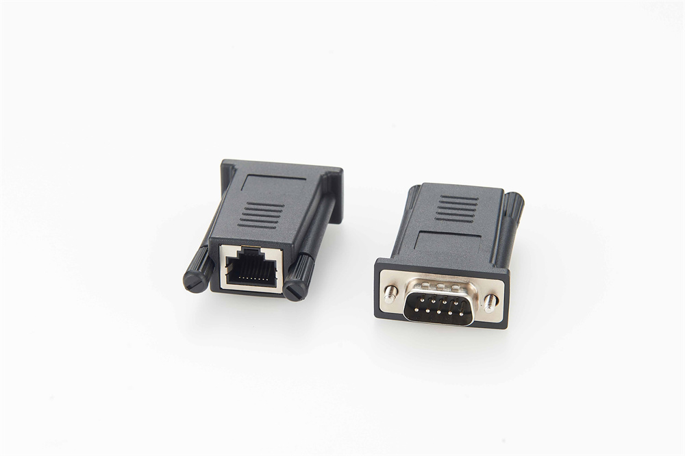 RS232 DB9-Stecker auf RJ45-Buchse, Adapter, serieller Anschluss auf LAN, CAT5, CAT6, Netzwerk-Ethernet-Kabelanschluss