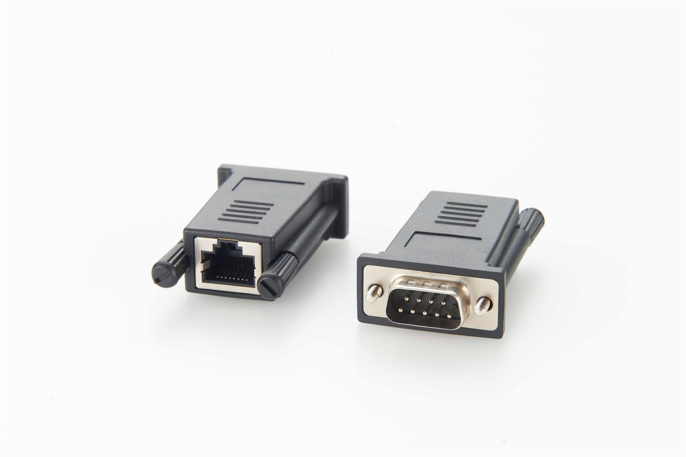 Adaptador RS232 DB9 macho a RJ45 hembra puerto serie a LAN CAT5 CAT6 conector de cable Ethernet de red