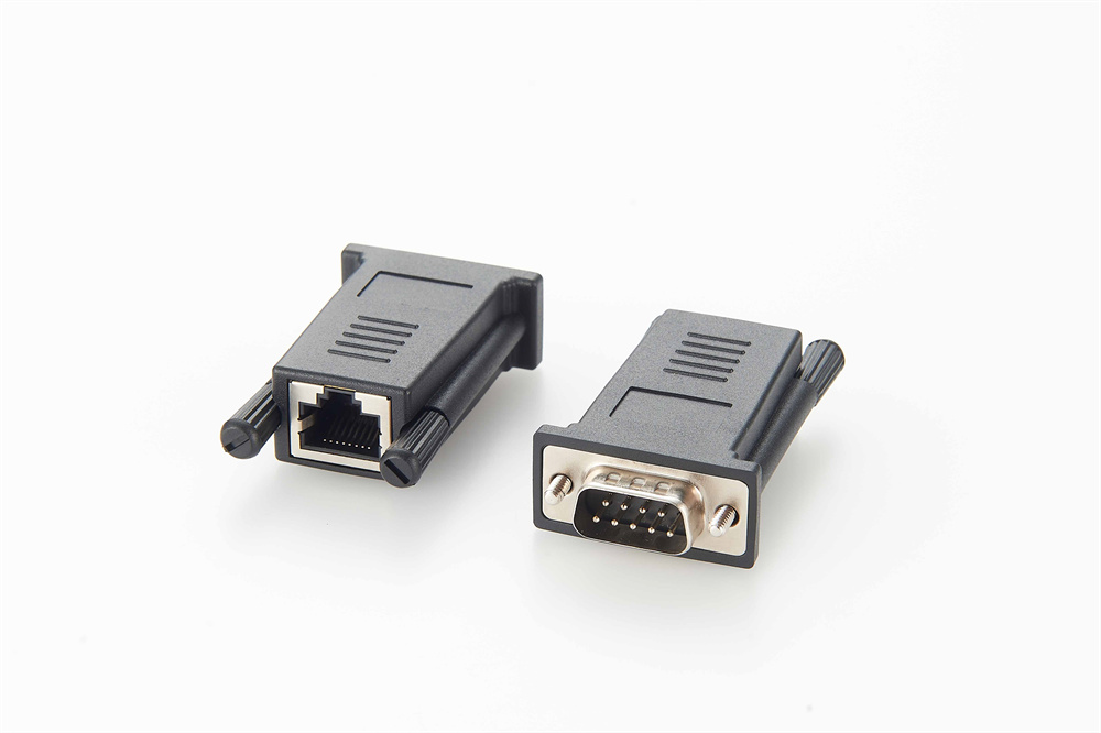 RS232 DB9-Stecker auf RJ45-Buchse, Adapter, serieller Anschluss auf LAN, CAT5, CAT6, Netzwerk-Ethernet-Kabelanschluss
