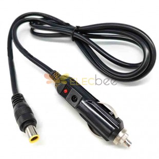 16AWG 1.5mm2 6.2mm OD 1.0m Black Round DC 7909 Male To Cigarette Plug Wire Copper Cable With 15A Fuse