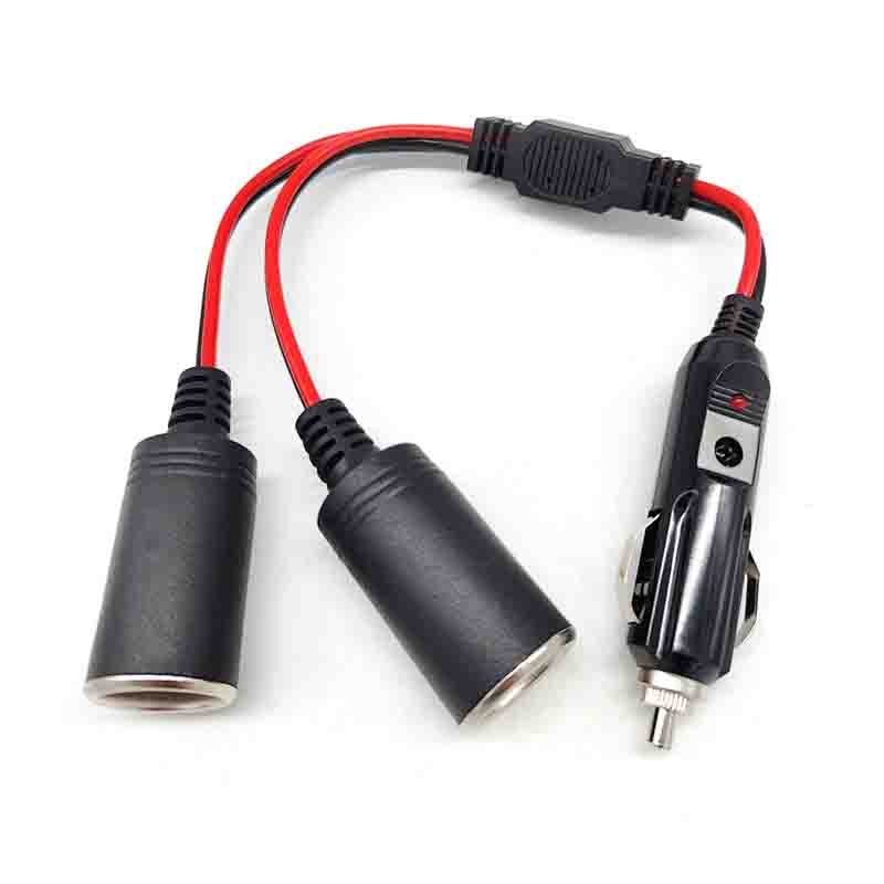 Cable de extensión del adaptador de corriente del enchufe del encendedor de cigarrillos del coche 1 macho a 2 hembra Cable de enchufe