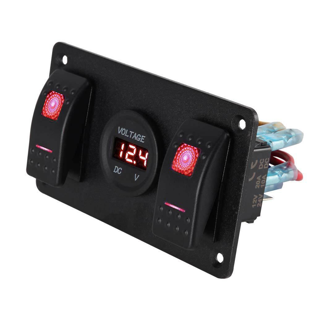 Painel de interruptor de 2 botões com display numérico LED Gerenciamento de energia adequado para carros, barcos, indicação de luz vermelha