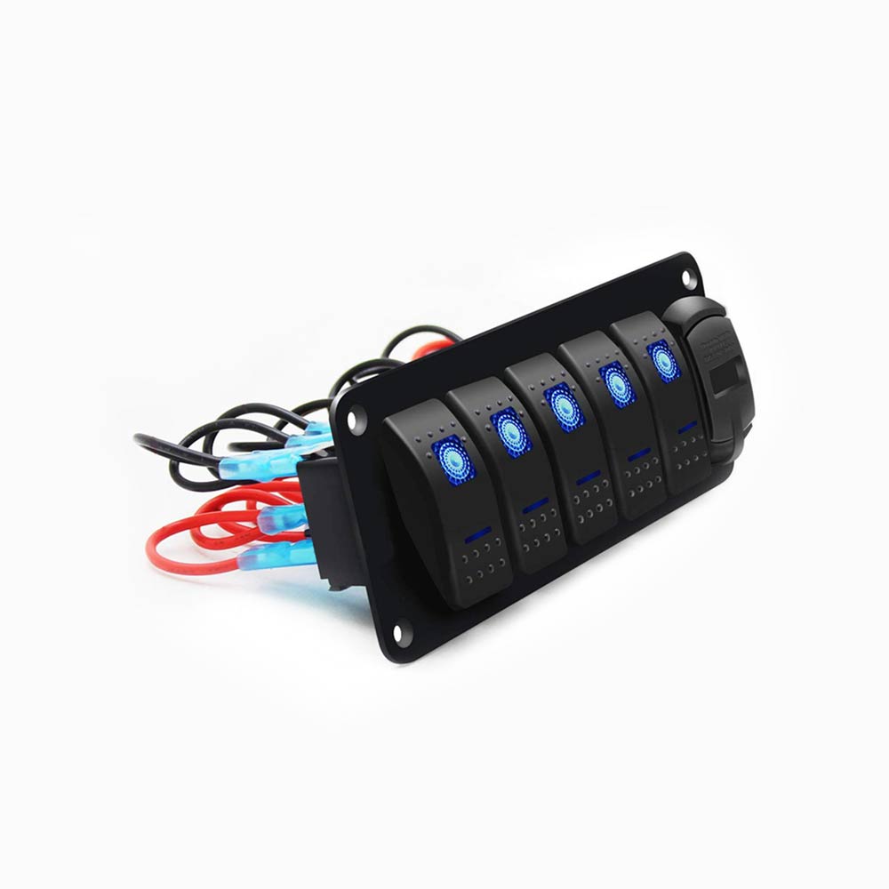 듀얼 USB 차량용 충전기 전압 디스플레이 DC12-24V 푸른 빛과 5 갱 자동차 요트 보트 제어 스위치