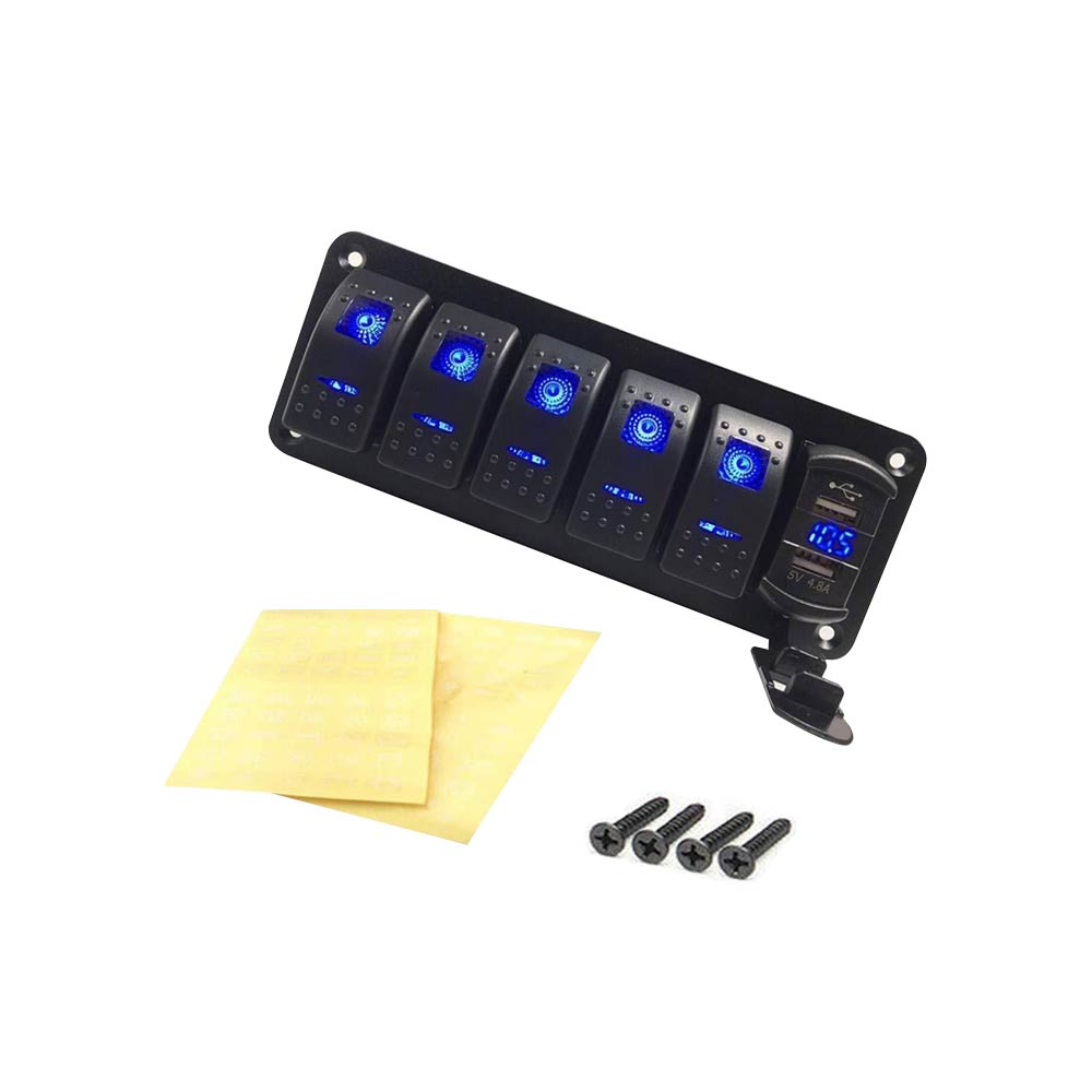 듀얼 USB 차량용 충전기 전압 디스플레이 DC12-24V 푸른 빛과 5 갱 자동차 요트 보트 제어 스위치