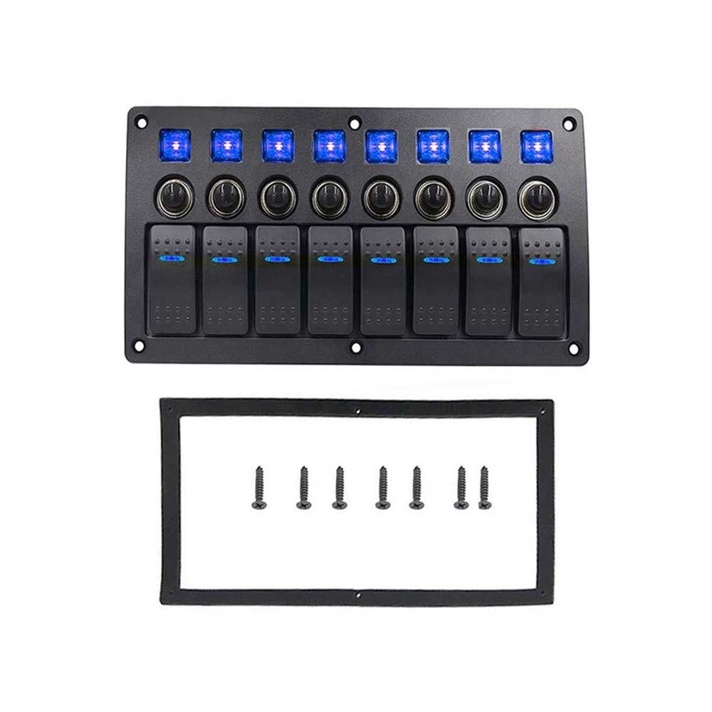 8 Way Car RV Yacht Boat Control Panel Switch with Overload Protection DC12V 24V Blue LED