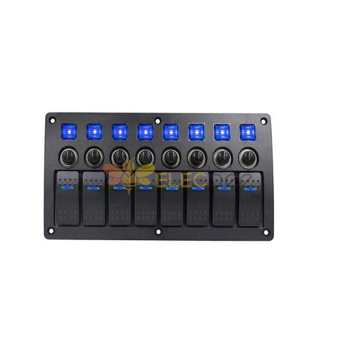 8 Way Car RV Yacht Boat Control Panel Switch with Overload Protection DC12V 24V Blue LED