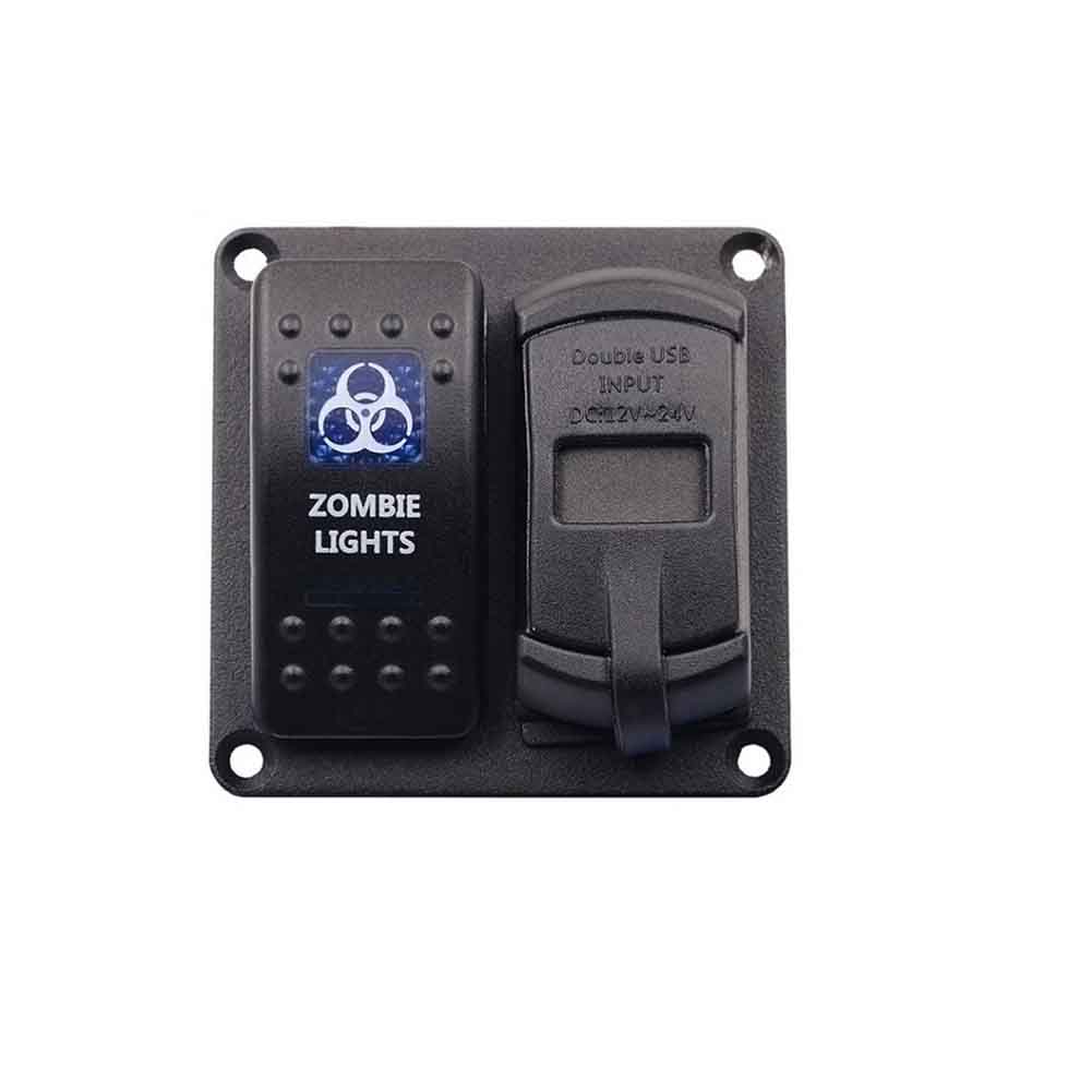 Automotive Marine Dual USB 4.2A Rocker Switch Combo with Voltage Readout 12-24V Universal Blue Light