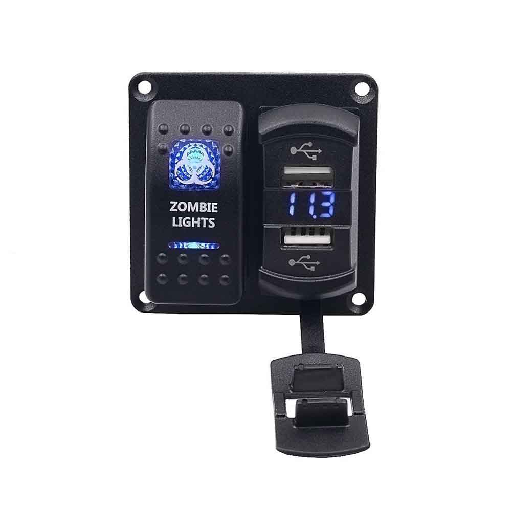 Automotive Marine Dual USB 4,2 A Wippschalter-Kombination mit Spannungsanzeige 12–24 V, universelles blaues Licht